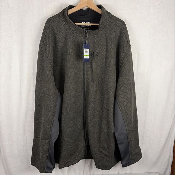 IZOD Perform Shaker Fleece Full Zip Black Jacket Big & Tall Size 5XL Stretch NWT - Picture 1 of 8